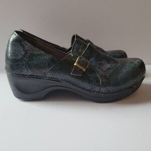 Sanita Danielle Womens Leather Snakeskin Pattern Clogs With Buckle Detail Size 4